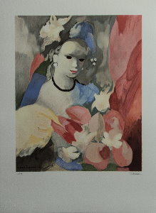 Litografia secondo un acquerello di Marie Laurencin - La donna al mazzo