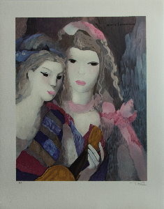 Lithograph after a watercolor of Marie Laurencin - Girls with the guitar