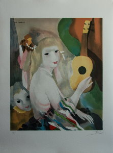 Lithograph after a watercolor of Marie Laurencin - The guitar