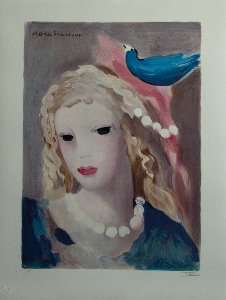 Lithograph after a watercolor of Marie Laurencin - Young girl and bird