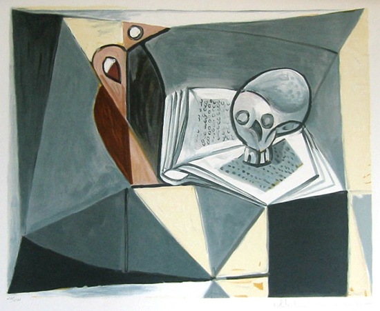 Litografia Pablo Picasso : Teschio e libro