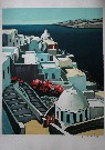 Jean Claude QUILICI : Lithographie originale : Les toits de Santorin