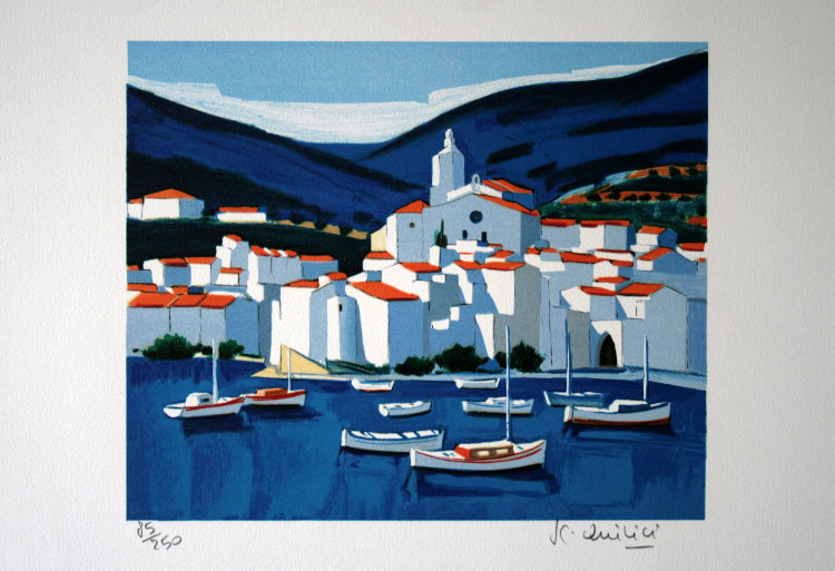 QUILICI : Lithographie originale sign�e et num�rot�e : Cadaques soleil couchant