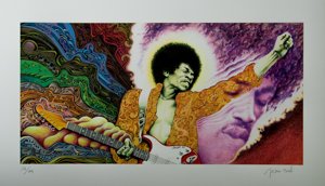 Estampe pigmentaire signe Jean Sol, Jimi Hendrix - Band of Gypsys/The Cry of Love