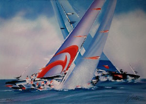 Lithographie Victor Spahn - America's Cup - Alinghi