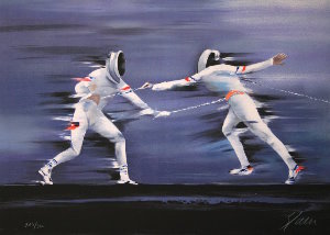 Victor Spahn Lithograph - Fencing