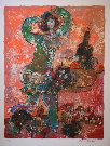 TOBIASSE : Lithographie originale : Femme et oiseau