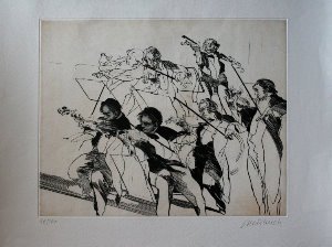 Claude Weisbuch etching - Ensemble  cordes