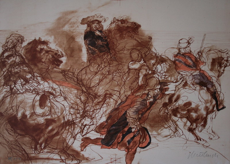 WEISBUCH : Lithographie originale sign�e et num�rot�e : Avant la bataille