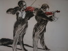 WEISBUCH : Lithographie originale : Deux violonistes