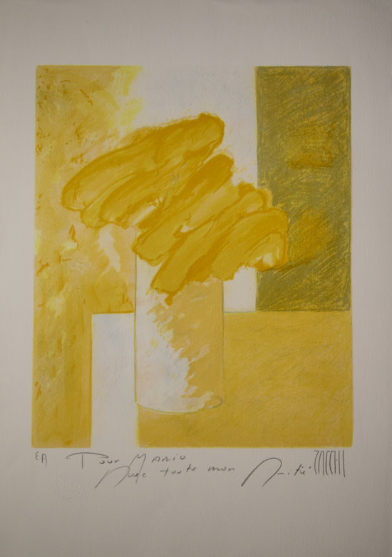 Lithographie originale de Jean Marie Zacchi : Le bouquet jaune