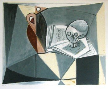 Pablo Picasso - Lithographie - Tte de mort et livre