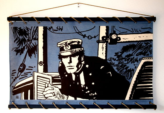 Srigraphie sur panneau mural Hugo Pratt, Corto Maltese, Port Ducal (Bleu)