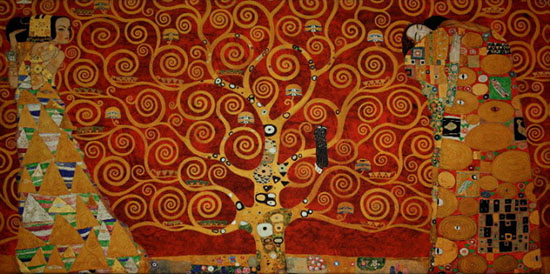 Toile Gustav Klimt, L'arbre de vie (interprtation sur fond rouge)