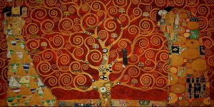 Tela Gustav Klimt : L'albero della vita (su rosso)