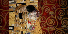 Toile Gustav Klimt, Le baiser (interprtation sur fond rouge)