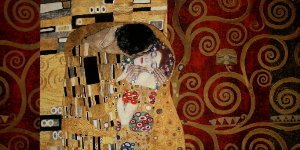Tela Gustav Klimt : El beso (sobre rojo)