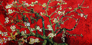 Tela Vincent Van Gogh : Ramo di mandorlo in fiore (rosso)