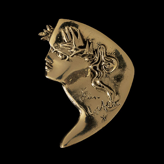 Jean Cocteau signed brooch : Orpheus (gold finish)