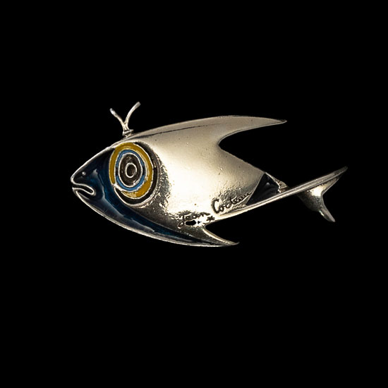 Jean Cocteau signed brooch : Full fish (silver finish)