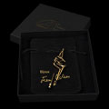 Jean Cocteau signed brooch : Visage (gold finish), Velvet purse