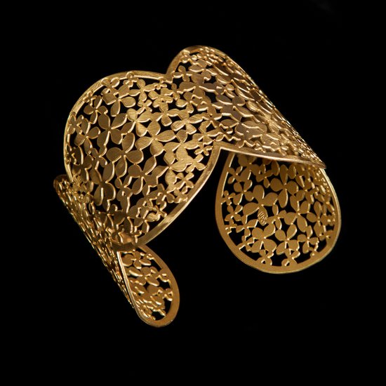 Bracelet manchette Klimt : Jardin en fleur (finition or)