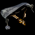 Man Ray earrings : Lampshade (gold), (velvet purse))