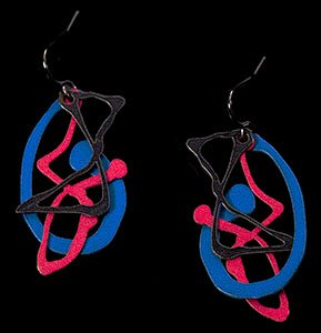 Earrings Jackson Pollock : Ghosts (red, blue and black accents)