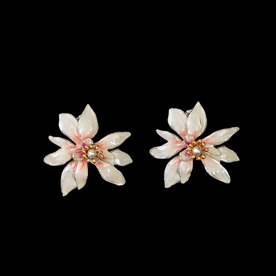Boucles d'oreilles Louis C. Tiffany : Magnolia blanc et rose