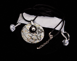 Van Gogh pendant : Almond Tree (white), Crystal Circle (velvet purse)