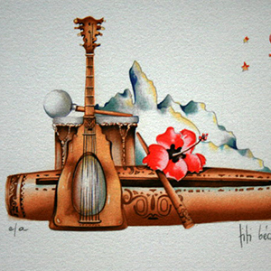 Titi Bécaud - Lithographie originale : Instruments de musique