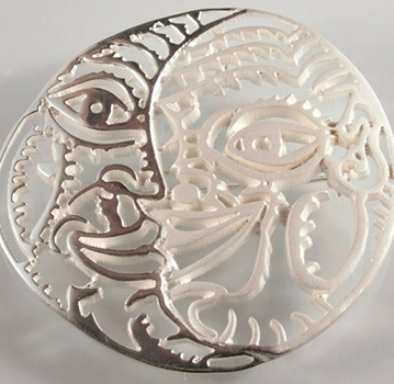 Broche pendentif en argent Robert Combas - Le Soleil et la Lune