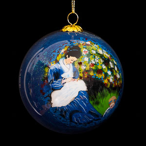 Claude Monet Glass ball christmas ornament, Camille Monet with a child in the garden