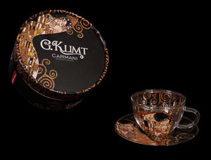 Coffret tasse en verre Gustav Klimt, Le baiser (Carmani)