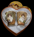 Alphonse Mucha Set of 2 porcelain mugs, Topaz, Emerald (heart box)