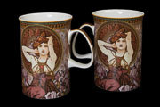 Alphonse Mucha Set of 2 porcelain mugs, Amethyst