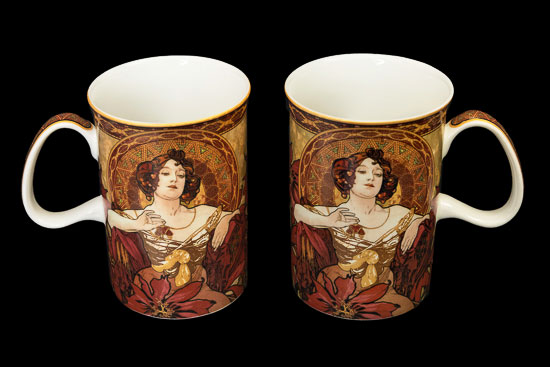 Alphonse Mucha Set of 2 porcelain mugs, Ruby (Carmani)