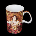 Alphonse Mucha Set of 2 porcelain mugs, Ruby