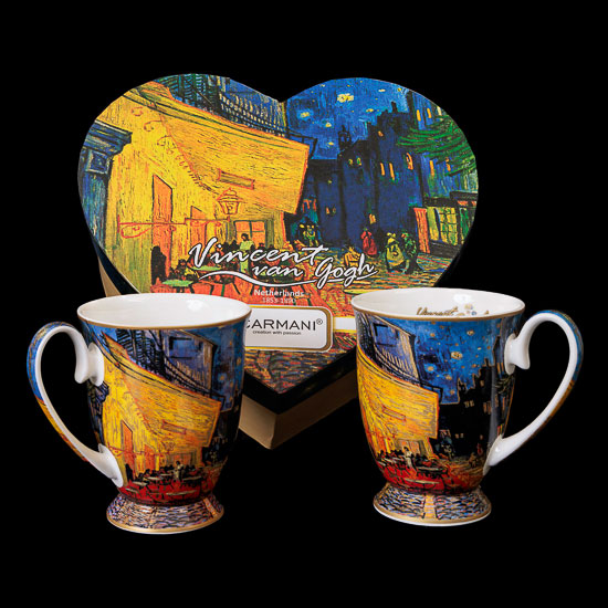Vincent Van Gogh Set of 2 porcelain mugs, Cafe Terrace at Night (Carmani)