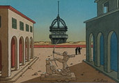 Carte postale de André Juillard : Tour Eiffel à la manière de Giorgio De Chirico