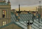 Carte postale de André Juillard : Tour Eiffel de la rue Saint Eleuthère