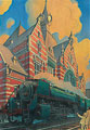 Carte postale de François Schuiten : La Type 12 : Entrée en gare de Schaerbeek