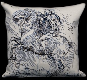 Leonardo Da Vinci cushion cover : Horseman (ecru)