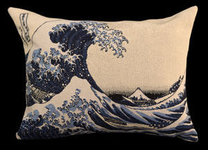 Housse de coussin Hokusai : La grande vague de Kanagawa (beige)