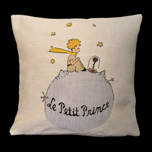 Housse de coussin Saint Exupéry : Petit Prince, Planète et fleur