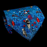 Cravate en soie Henri Rousseau, Singes dans la jungle (bleu)