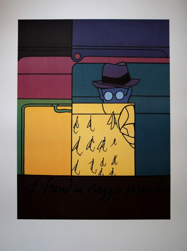 Valerio Adami poster, Sigmund Freud in trip toward London, 1973