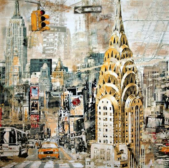 Tyler BURKE : Manhattan : 50 x 50 cm. Reproduction in Fine Art print on a heavyweight satin finished Art paper