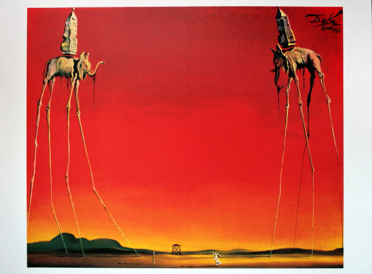 Forinden fejl Regeringsforordning Salvador Dali poster : The elephants, 1948