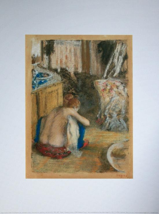 Edgar DEGAS : Donna nuda, accovacciata, di schiena, stampa d'arte 40 x 30 cm, riproduzione su bella carta spessa e satinata